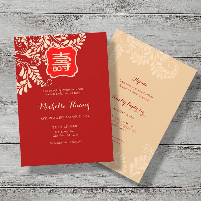 Longevidade Chinesa (Shou) Convite de Aniversário (Criador carregado)