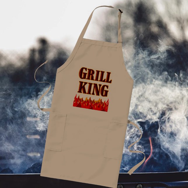 Longo Avental com Slogan Churrasco Grill King Flames (Grill King Flames BBQ Slogan Apron)