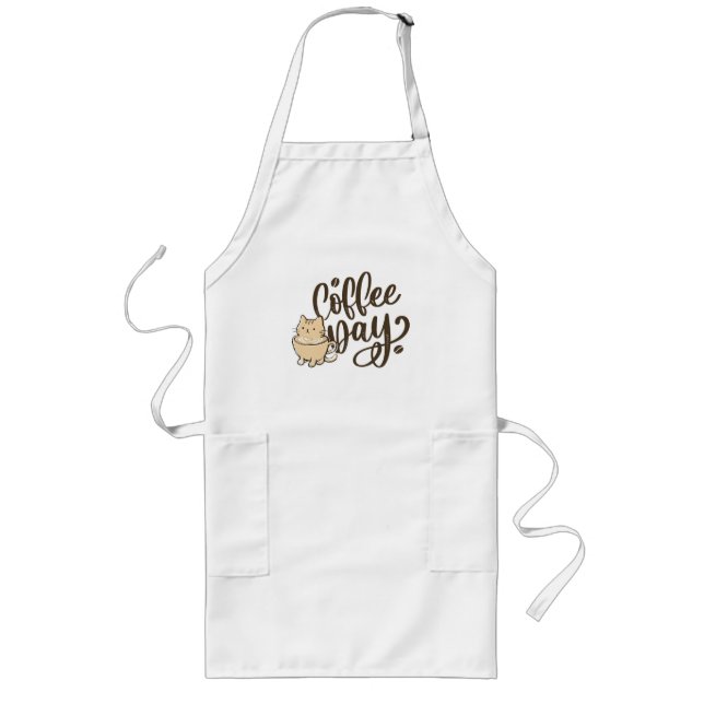 Longo Avental de Cozinha de Café com Gato Fofo (Frente)