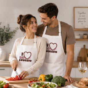 Longo Eu Amo Meu Namorado Avental Marrom Rosa