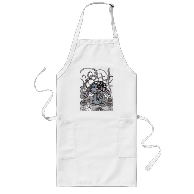 Longo Lindo avental de cozinha com Bunny Zentangle e Flo (Frente)