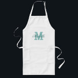 Longo Nome personalizado avental monograma | Azul-turque<br><div class="desc">Nome personalizado avental monograma | Azul-turquesa. Churrasco/avental de cozinha elegante para homens, mulheres e crianças. letra inicial da tipografia do na moda. Aromas de churrasco/cozedura em bege khaki / padrões brancos e amarelos. Versão longa e curta. Faça um para mãe, mãe, esposa, tia, avó, filha, namorada etc.</div>
