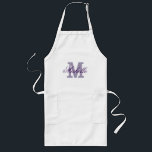 Longo Nome personalizado avental monograma | Lavanda púr<br><div class="desc">Nome personalizado avental monograma | Lavanda púrpura. Churrasco/avental de cozinha elegante para homens, mulheres e crianças. letra inicial da tipografia do na moda. Aromas de churrasco/cozedura em bege khaki / padrões brancos e amarelos. Versão longa e curta. Faça um para mãe, mãe, esposa, tia, avó, filha, namorada etc.</div>