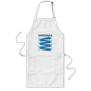 Longo Sardinha peixe azul e branco avental