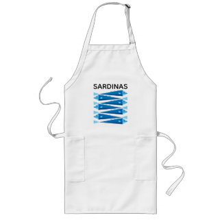 Longo Sardinha peixe azul e branco avental