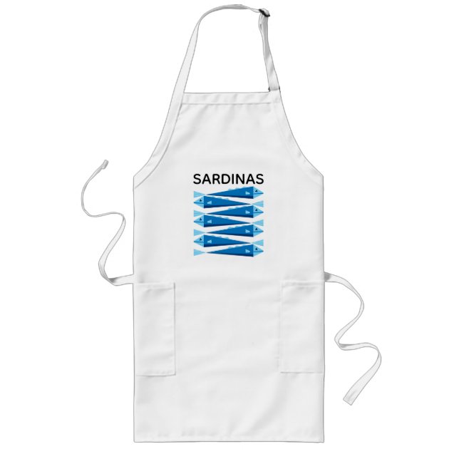 Longo Sardinha peixe azul e branco avental (Frente)