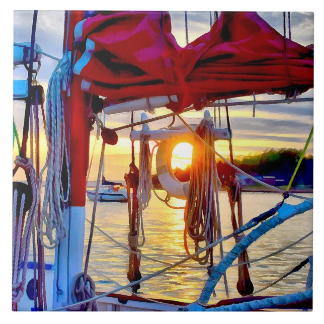 Lopez Island Sailing and Sunset Decorative Azulejo (Frente)