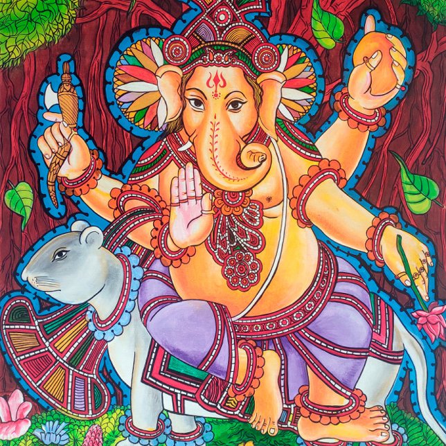 Lord Ganesh Mural Painting Stretch Canvas Print (Criador carregado)
