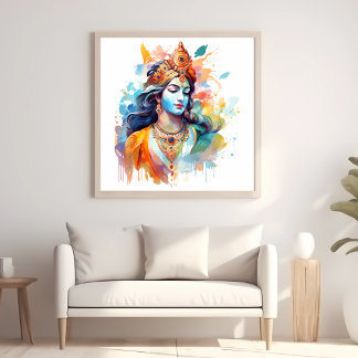 Lord Krishna poster Watercolor Krishna poster