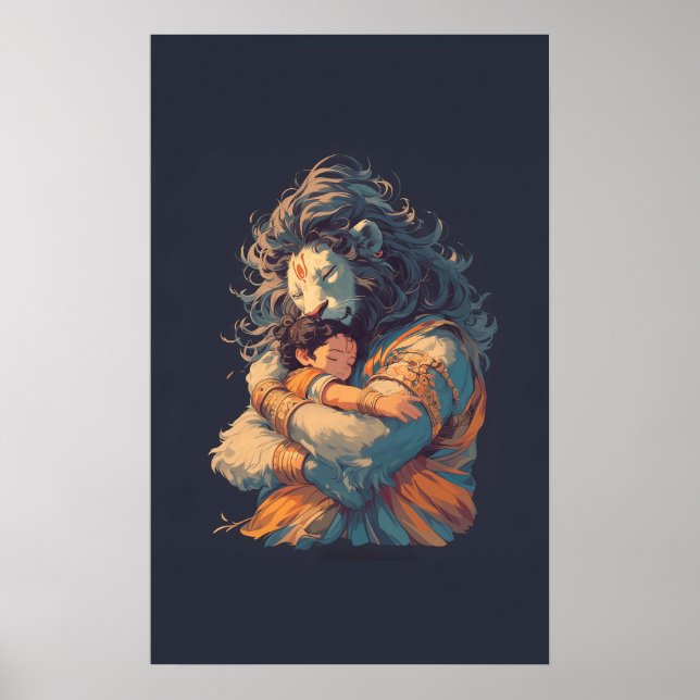 Lord Narasimha Hugging Prahlada Poster (Frente)
