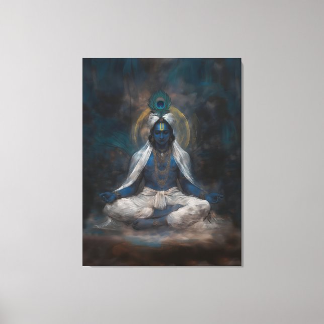 Lorde Krishna em Meditação Canvas Wall Art (Frente)