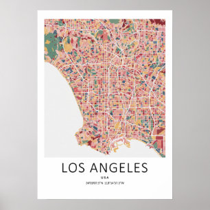 Los Angeles Califórnia Mapa Poster Moderno Mapa