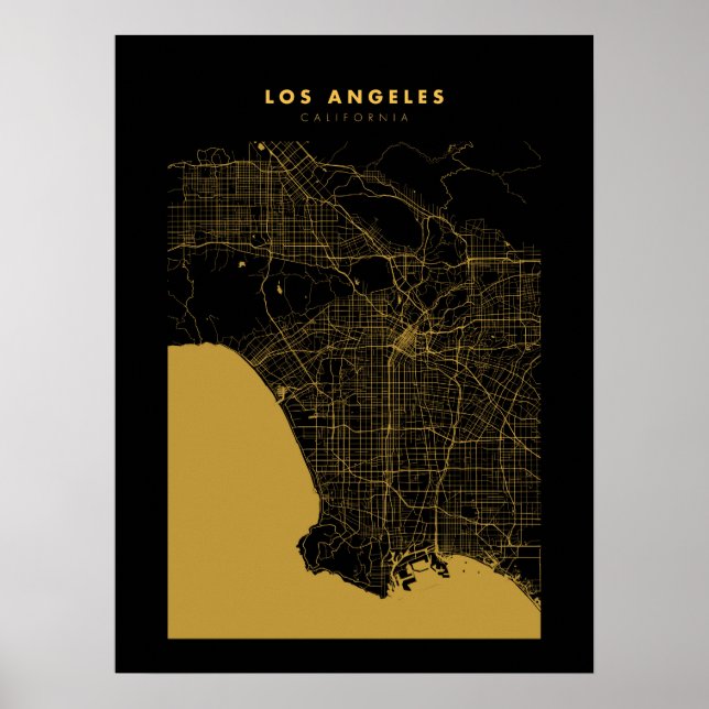 Los Angeles Dark Gold City Map Poster (Frente)