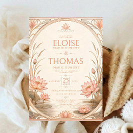 Lótus Art Nouveau Rosa Choque Convite de Casamento
