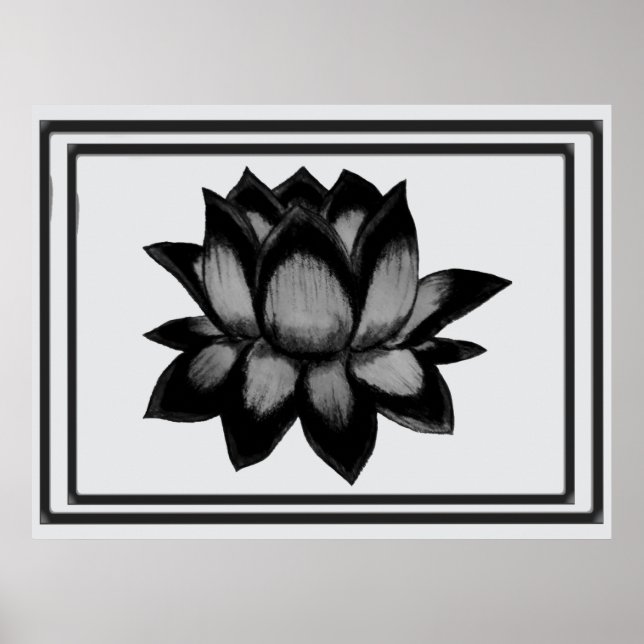 Lotus Black Grey Print,  Poster (Semi-Gloss) (Frente)