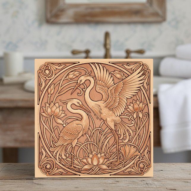 Lotus & Crane Art Nouveau Pat#8 Terra Cotta ID1193 (Criador carregado)