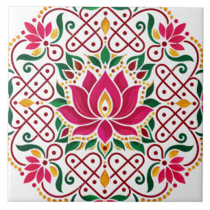 Lótus Diya Kolam Rangoli Floral Festiva Indiano