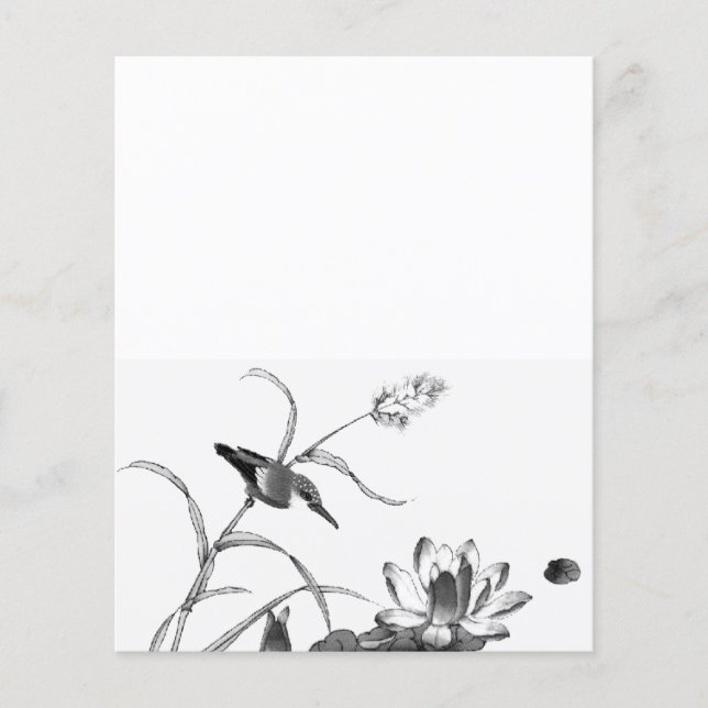 Lotus e Pássaro de Desenho de caneta e Tinta (Frente)
