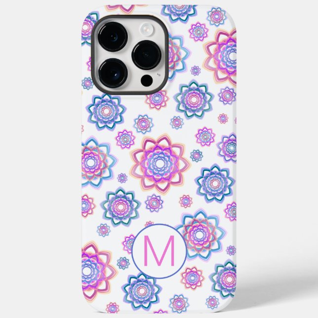 Lótus Flor Monograma Simples Pastel Rosa Verde (Verso)