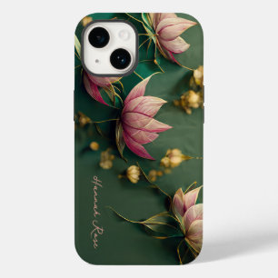 Lótus Floral Elegante Rosa & Dourado Monograma
