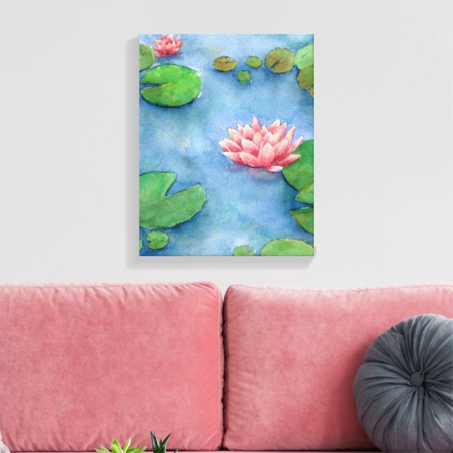 Lotus flower watercolor painting canvas (Insitu(Sala de estar))