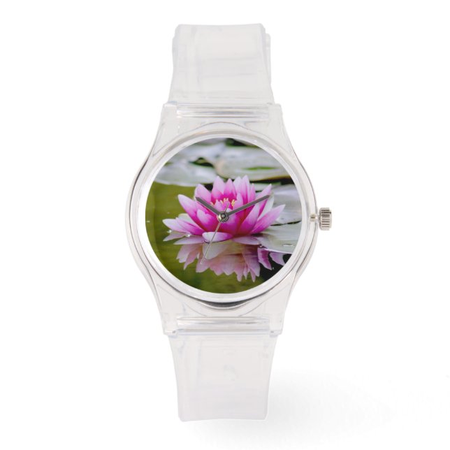 Lotus Impressão Photo Rhinestone relógio detalhado (Frente)