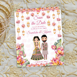 Lotus lanterns Indian wedding save the date invite