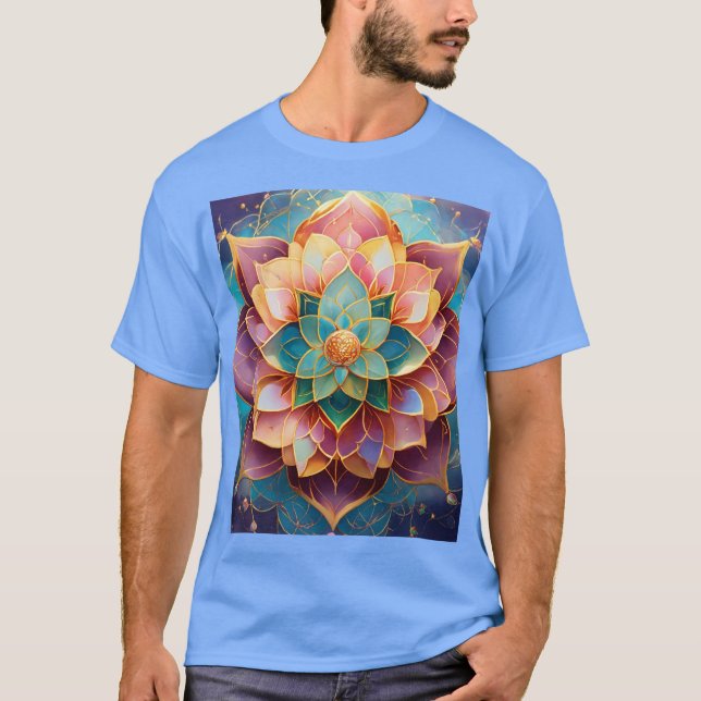 Lotus sagrado e Abstrato de DNA cósmico - Camisa d (Frente)