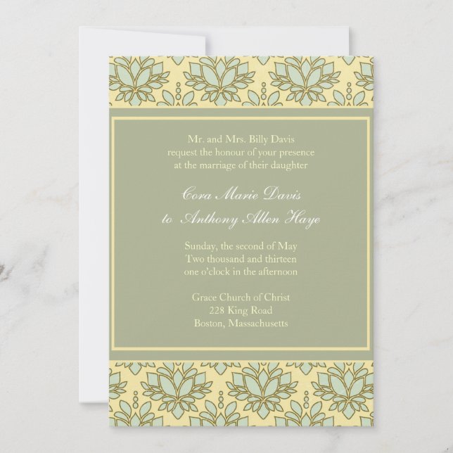 Lótus Verde Personalizar Convite de Casamento (Frente)