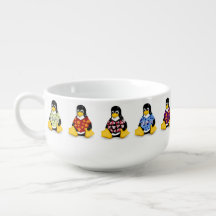 Caneca ocasional da sopa dos pinguins