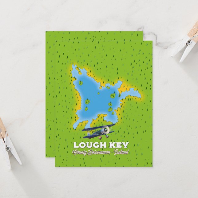 Lough Key County Roscommon, mapa da Irlanda (Frente/Verso In Situ)