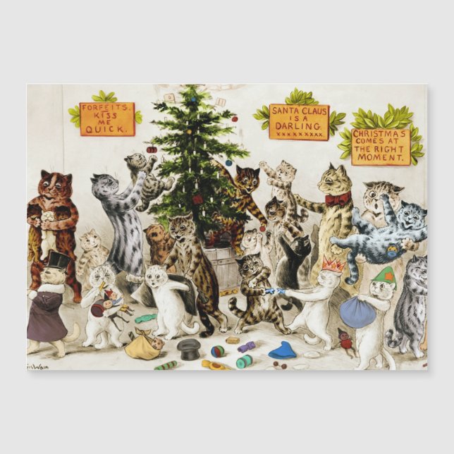 Louis Wain Cats Christmas Party Magnetic Card (Frente)
