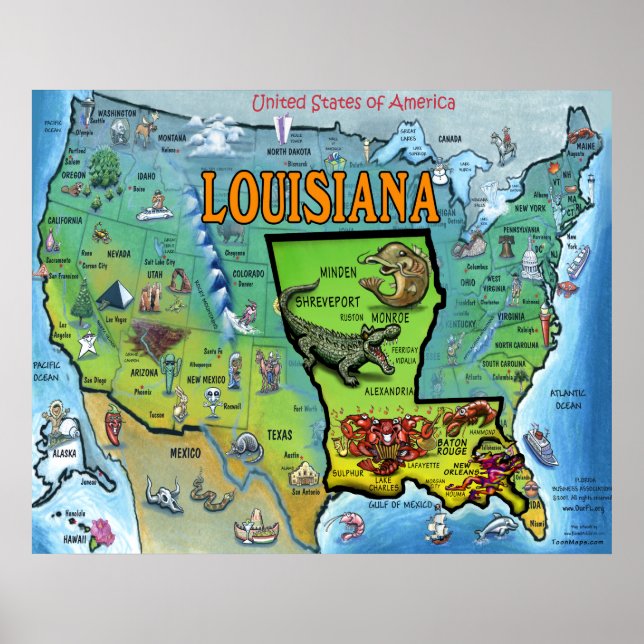 Louisiana USA Map Poster (Frente)