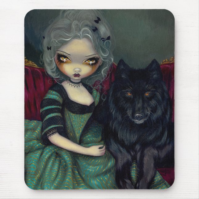 Loup-Garou:  Lobo gótico rococo Noir Mousepad (Frente)