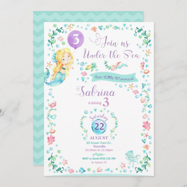 Louro do partido da sereia do convite do (Frente/Verso)