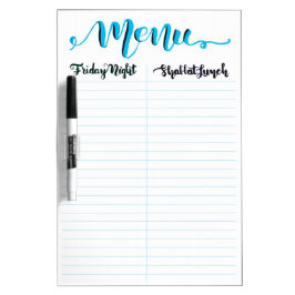 Lousa Plano Whiteboard do menu de Shabbos para o Shabba