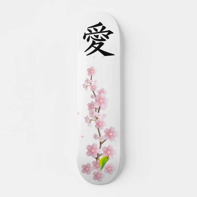 Love and Peace Japanese Sakura Skateboard (Frente)