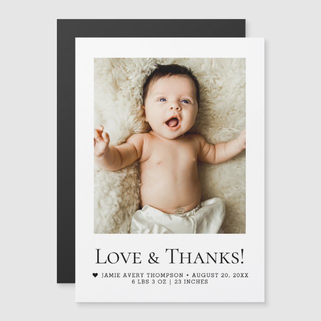 Love and Thanks Baby Photo Birth announcement (Frente/Verso)