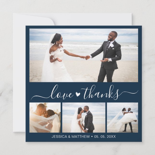 Love and Thanks Navy Script Photo Collage Wedding (Frente)