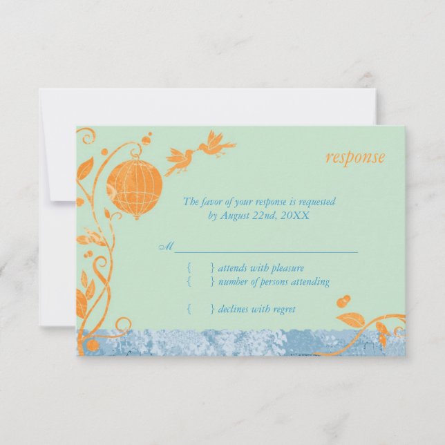 Love Birds Mint Green Weding RSVP Card (Frente)