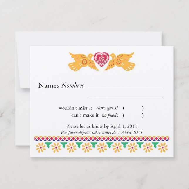 Love Birds Papel Picado Estilo RSVP Card (Frente)