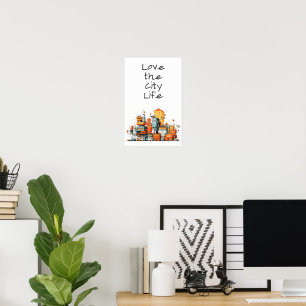 Love City Life Cartoon City Poster - Colorido