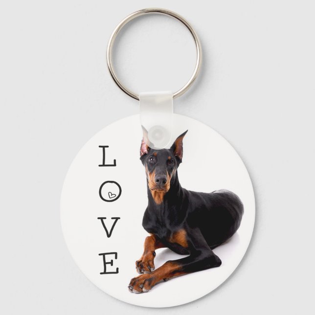 Love Doberman Pinscher Puppy Dog Chaveiro (Frente)