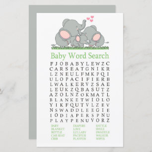Love Elephants Chá de fraldas Word Search Game
