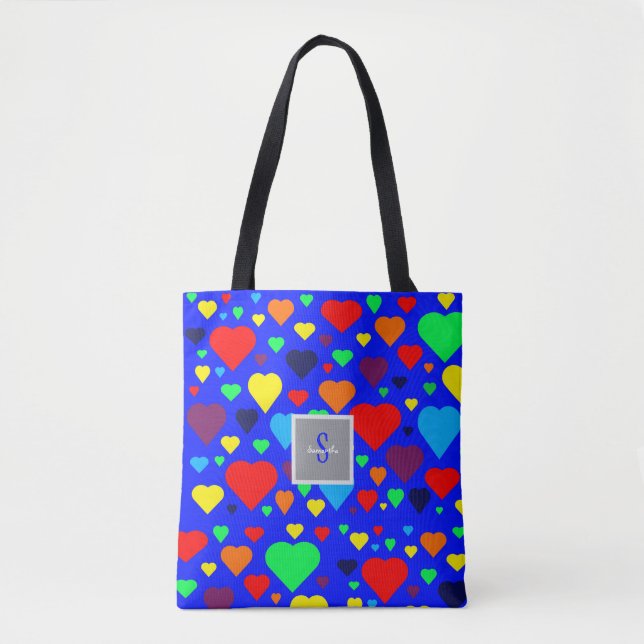 Love hearts on Blue Tote bag (Frente)