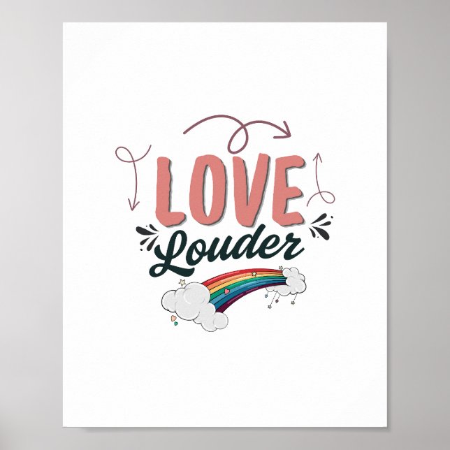 Love Louder - LGBTQ+ Rainbow Inspirational Poster (Frente)