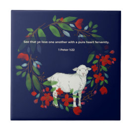 Love One Another | Lamb & Floral Ceramic Tile