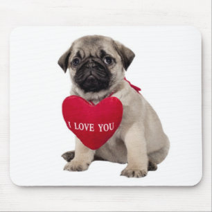 Love Pug Puppy Dog com Heart Mousepad