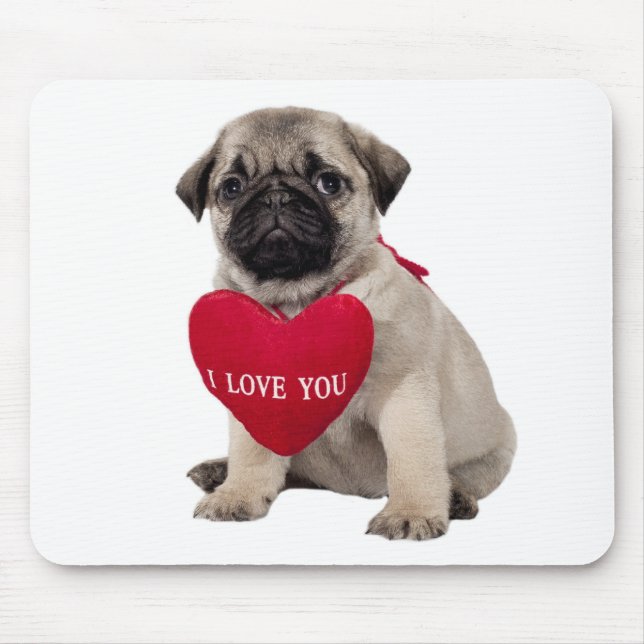 Love Pug Puppy Dog com Heart Mousepad (Frente)