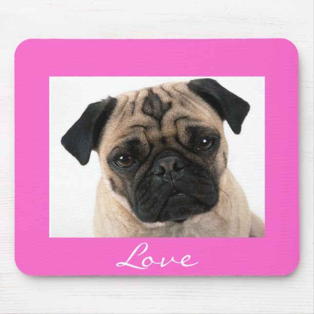 Love Pug Puppy Dog Portrait Pink Mousepad (Frente)